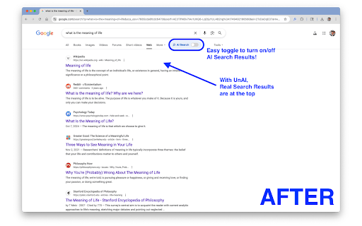 UnAI Search  from Chrome web store to be run with OffiDocs Chromium online