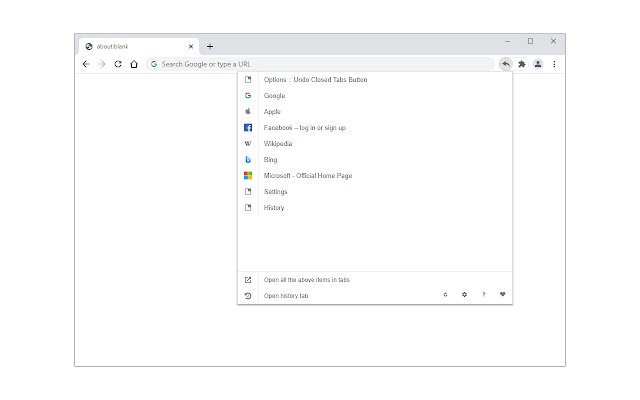 Undo Closed Tabs Button  from Chrome web store to be run with OffiDocs Chromium online