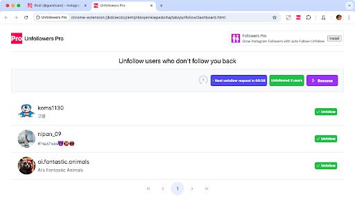 Unfollowers Pro  from Chrome web store to be run with OffiDocs Chromium online
