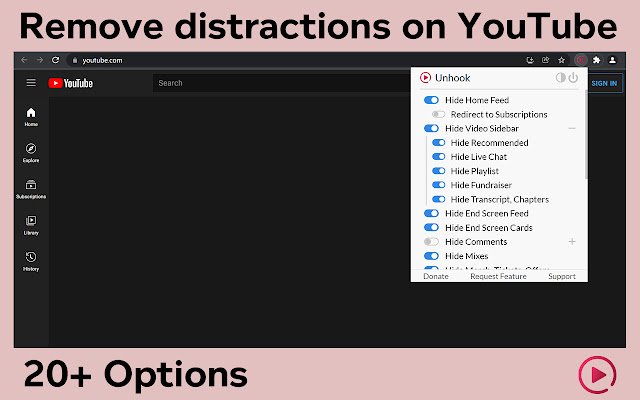 Unhook Xóa video được đề xuất trên YouTube khỏi cửa hàng Chrome trực tuyến để chạy bằng OffiDocs Chromium trực tuyến