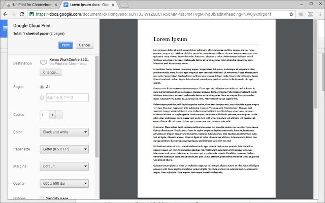 UniPrint voor Chromebooks (Enterprise) uit de Chrome-webwinkel voor gebruik met OffiDocs Chromium online