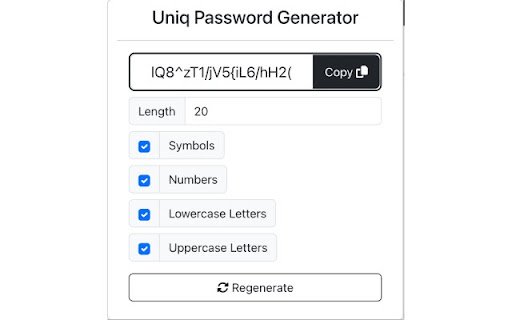 Uniq Password Generator  from Chrome web store to be run with OffiDocs Chromium online