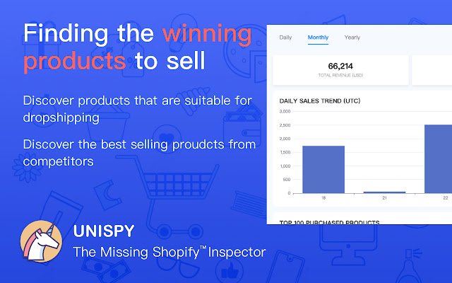 UNISPY: ক্রোম ওয়েব স্টোর থেকে Shopify ইন্সপেক্টর সেলস ট্র্যাকিং স্পাই অনলাইনে OffiDocs Chromium দিয়ে চালানো হবে