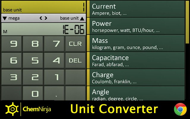 Unit Converter Chemistry Tools ຈາກຮ້ານເວັບ Chrome ທີ່ຈະດໍາເນີນການກັບ OffiDocs Chromium ອອນໄລນ໌