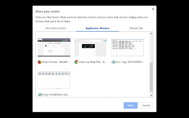 Chrome web mağazasından Unity Canlı Yardım Ekran Paylaşımı, OffiDocs Chromium çevrimiçi ile çalıştırılacak