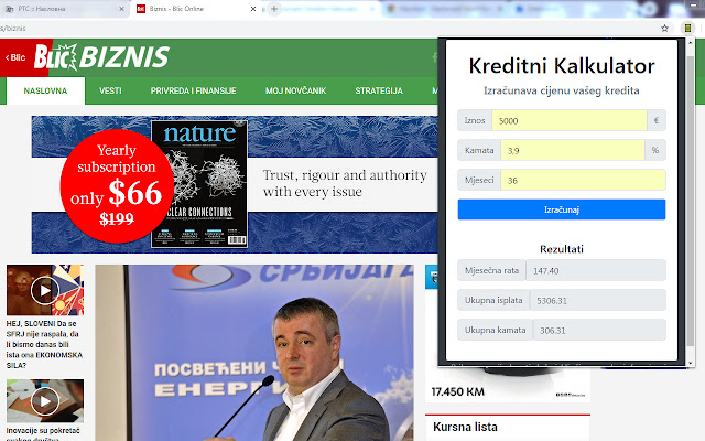 Univerzalni Kreditni Kalkulator  from Chrome web store to be run with OffiDocs Chromium online