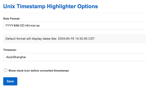 Unix Timestamp Highlighter  from Chrome web store to be run with OffiDocs Chromium online