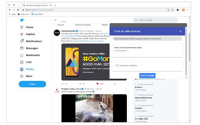 Unlike all tweets for Twitter  from Chrome web store to be run with OffiDocs Chromium online