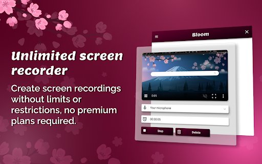 Unlimited Free Screen Recorder Bloom  from Chrome web store to be run with OffiDocs Chromium online