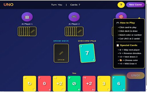 UNO Card Game  from Chrome web store to be run with OffiDocs Chromium online