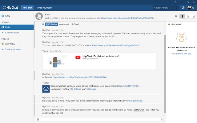 Unofficial HipChat  from Chrome web store to be run with OffiDocs Chromium online