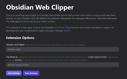 Unofficial Obsidian Web Clipper  from Chrome web store to be run with OffiDocs Chromium online