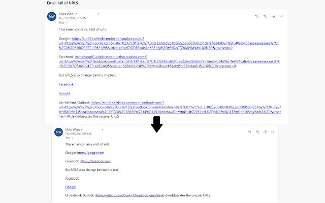 Un Safelink Outlook  from Chrome web store to be run with OffiDocs Chromium online