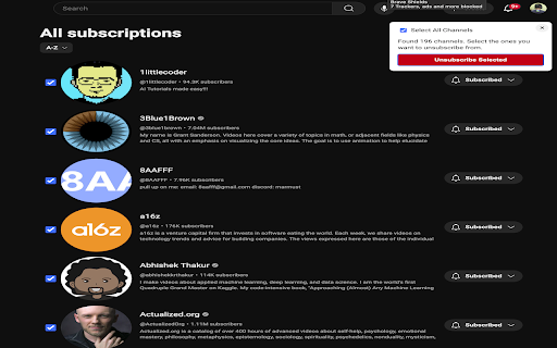 Unsubs YouTube Channel Unsubscriber.  from Chrome web store to be run with OffiDocs Chromium online