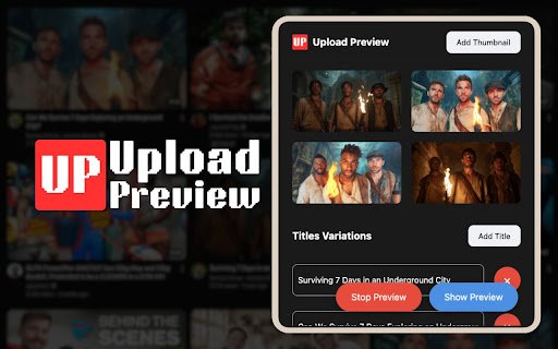 Upload Preview FREE Youtube™ Titles  Thumbnails Preview  from Chrome web store to be run with OffiDocs Chromium online