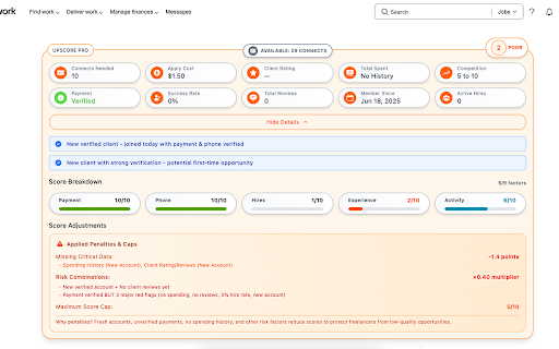 UpScore Pro Smart Job Analysis for Upwork  from Chrome web store to be run with OffiDocs Chromium online