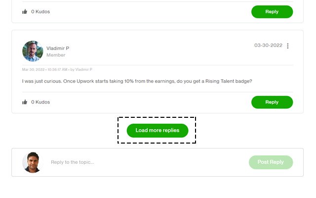 Upwork Community Load More Replies  from Chrome web store to be run with OffiDocs Chromium online