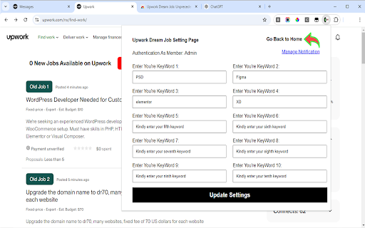 Upwork Dream Job: Unprecedented Job Notices with Audio, Alarm  Messages  from Chrome web store to be run with OffiDocs Chromium online
