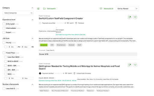 Upwork Job Earnings Calculator  Evaluator  from Chrome web store to be run with OffiDocs Chromium online