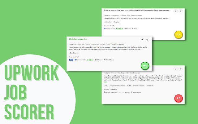 Upwork Job Scorer من متجر Chrome الإلكتروني ليتم تشغيله باستخدام OffiDocs Chromium عبر الإنترنت