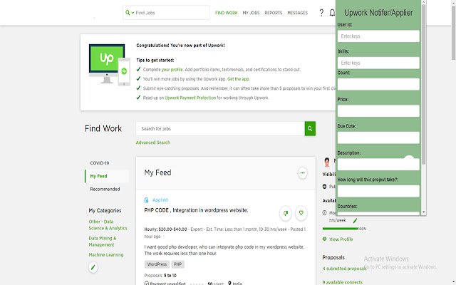 Upwork Jobs Notifier  from Chrome web store to be run with OffiDocs Chromium online