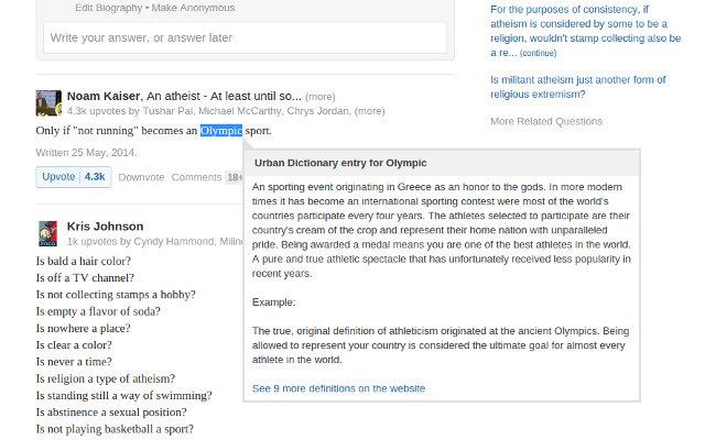 Urban Dictionary Instant Word Lookup  from Chrome web store to be run with OffiDocs Chromium online