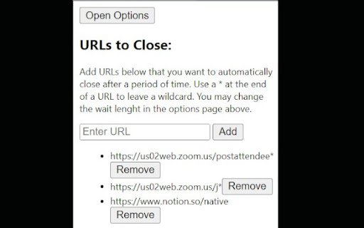 URL Closer  from Chrome web store to be run with OffiDocs Chromium online