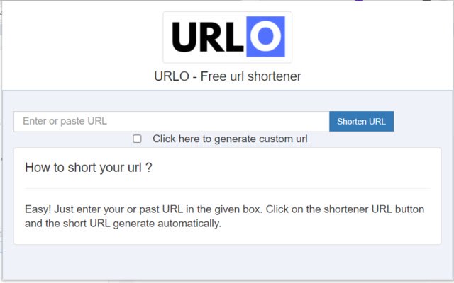 Urlo URL Shortener API จาก Chrome เว็บสโตร์ที่จะรันด้วย OffiDocs Chromium ทางออนไลน์