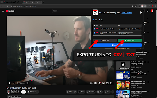 URLs Exporter and Importer  from Chrome web store to be run with OffiDocs Chromium online