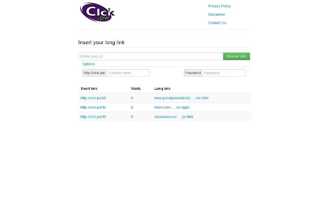 URL Shortner clck.pw  from Chrome web store to be run with OffiDocs Chromium online