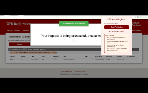 USC Auto Register  from Chrome web store to be run with OffiDocs Chromium online