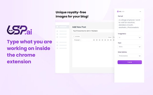 USP.ai ROYALTY FREE AI Image Generator  from Chrome web store to be run with OffiDocs Chromium online