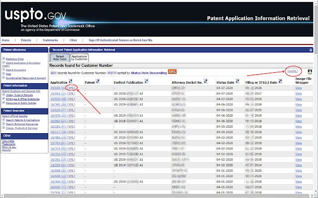 USPTO PAIR  from Chrome web store to be run with OffiDocs Chromium online
