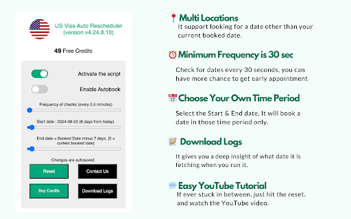 US Visa Auto Rescheduler  from Chrome web store to be run with OffiDocs Chromium online