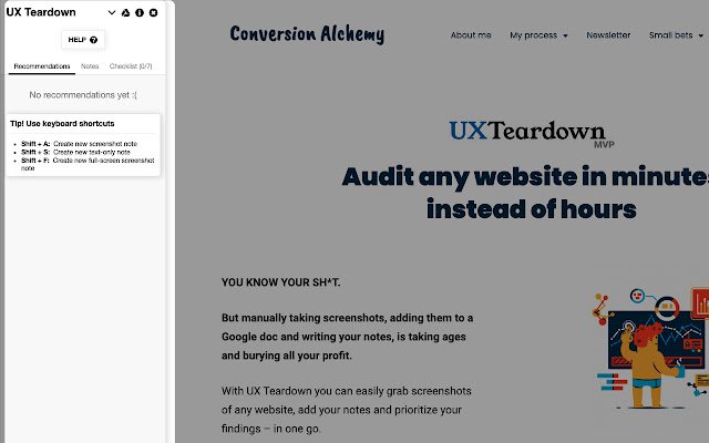 UX Teardown  from Chrome web store to be run with OffiDocs Chromium online