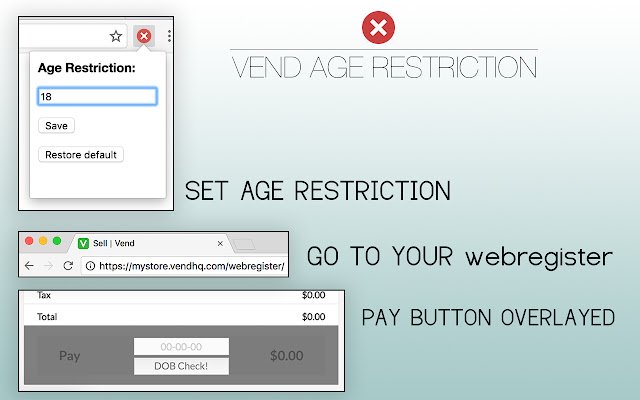 Chrome web mağazasındaki Vend Yaş Kısıtlaması OffiDocs Chromium çevrimiçi ile çalıştırılacak