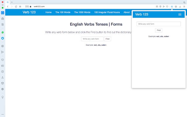 Verb123 | English Verbs Tenses  from Chrome web store to be run with OffiDocs Chromium online