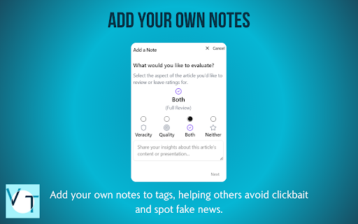 Veritheca: Smarter Browsing with Community Notes  from Chrome web store to be run with OffiDocs Chromium online