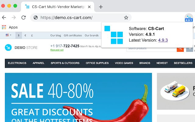 Проверка версии для CS Cart из интернет-магазина Chrome для запуска с OffiDocs Chromium онлайн