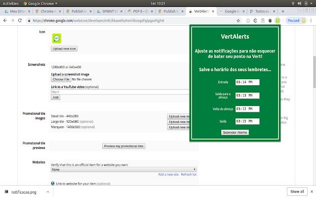 VertAlerts từ cửa hàng Chrome trực tuyến sẽ được chạy với OffiDocs Chromium trực tuyến