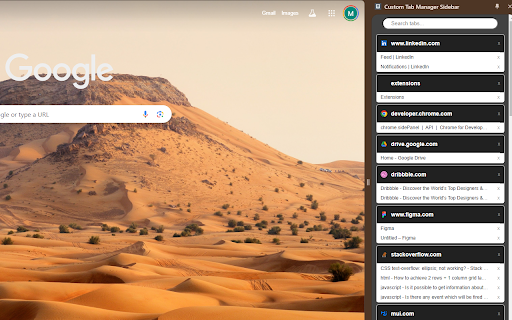 Vertical Tab Manager  from Chrome web store to be run with OffiDocs Chromium online