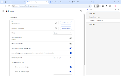 Vertical Tabs  from Chrome web store to be run with OffiDocs Chromium online