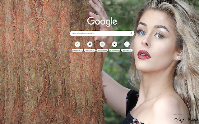 Zeer aantrekkelijk model leunend op een boom uit de Chrome-webwinkel om te gebruiken met OffiDocs Chromium online