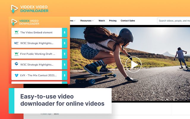 Viddex Video Downloader de Chrome web store para ejecutarse con OffiDocs Chromium en línea