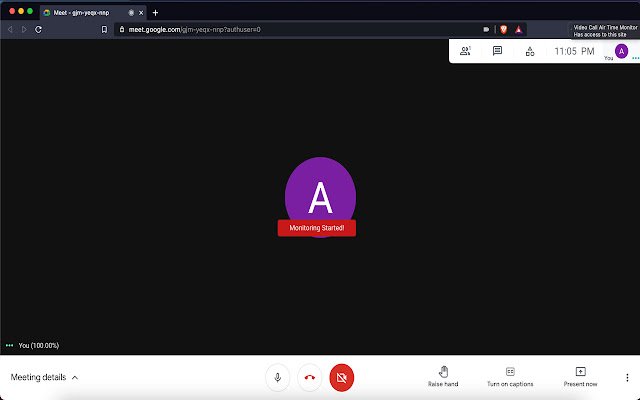 Video Call Air Time Monitor  from Chrome web store to be run with OffiDocs Chromium online