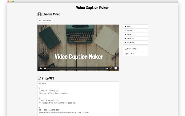 Video Caption Maker từ cửa hàng Chrome trực tuyến sẽ được chạy với OffiDocs Chromium trực tuyến