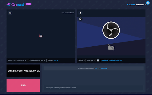 Videochat Extension FreeCM  from Chrome web store to be run with OffiDocs Chromium online