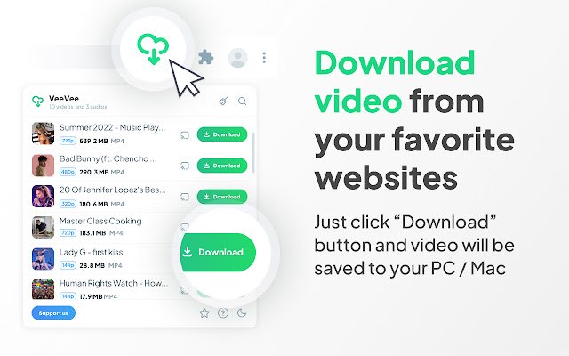 Video Downloader VeeVee  from Chrome web store to be run with OffiDocs Chromium online