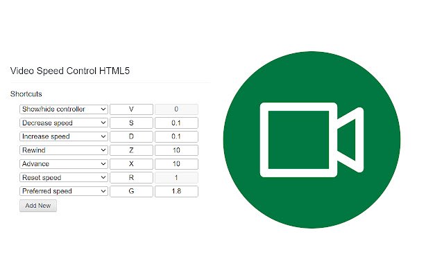 Chrome वेब स्टोर से वीडियो गति नियंत्रण HTML5 को OffiDocs क्रोमियम ऑनलाइन के साथ चलाया जाएगा