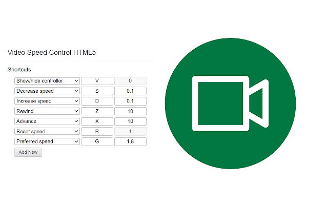 Chrome Web ストアの Video Speed Control HTML5 を OffiDocs Chromium オンラインで実行する